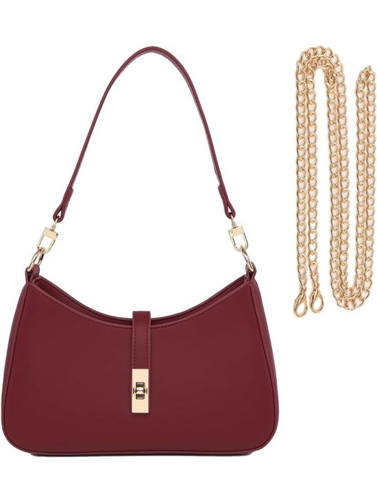Handbags - Women's Wine Red Premium Vegan Leather Twist Lock Crossbody Shoulder Bag